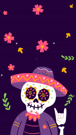 Eine-Animation-Mit-Flachem-Hintergrund-Zur-Feier-Des-Dia-De-Muertos