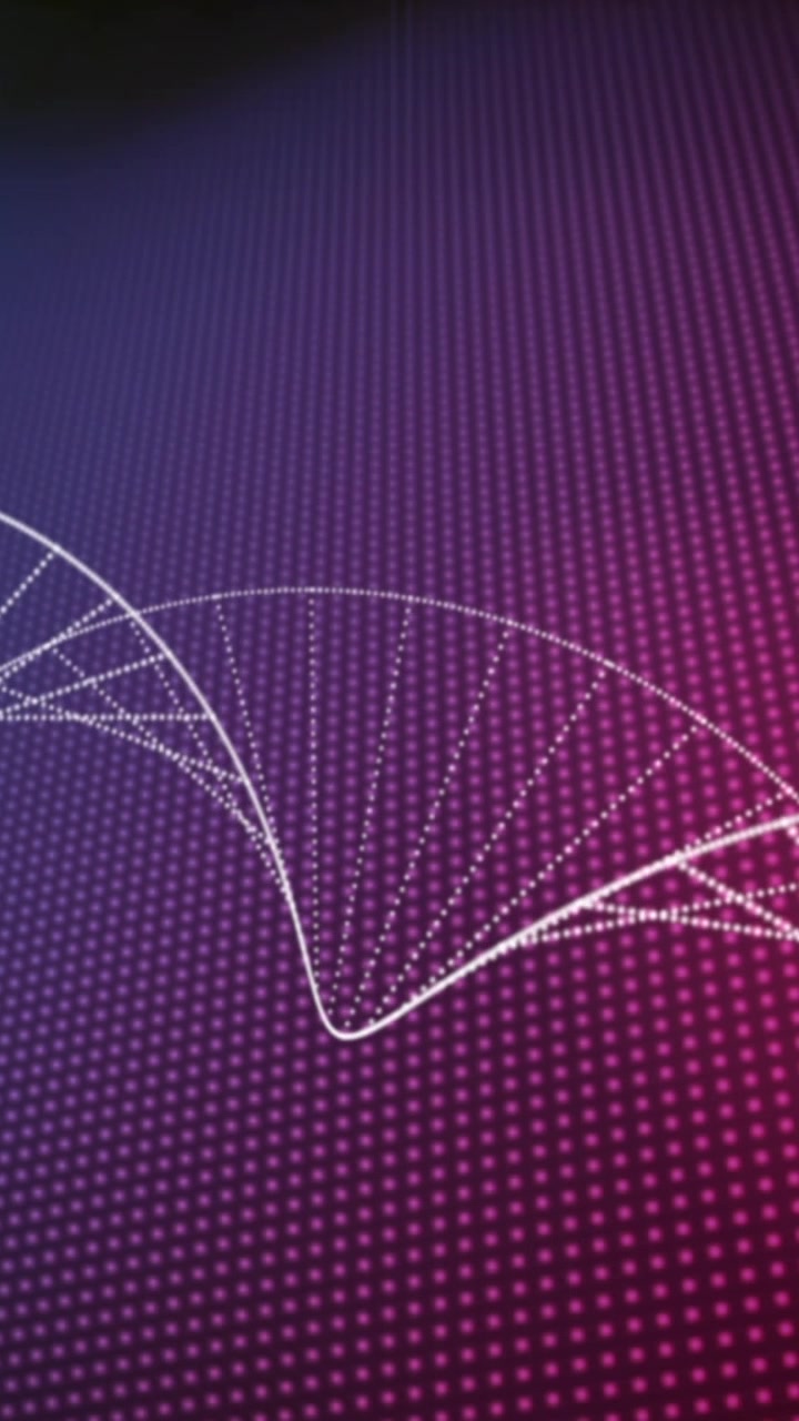Animation of particles forming a dna structure against gradient textured purple background