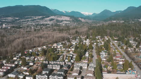 aerial flying over an idyllic mountainside residential neighborhood