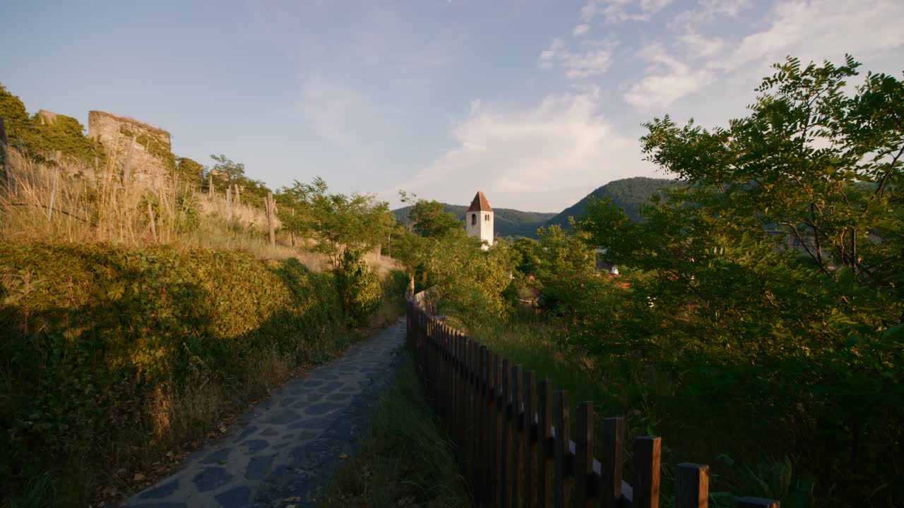 Panorama of Durnstein town and vineyards