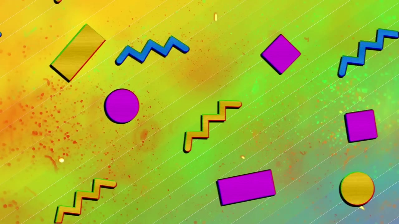 Colorful Retro Geometric Shapes Animating on a Shifting Gradient Background