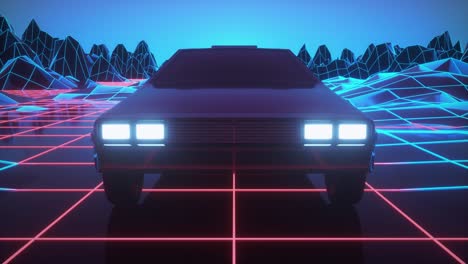 retro car of the future, retrowave style back to the 1980's. 4k