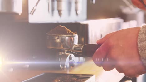 animación de luces brillantes en movimiento sobre la máquina de café