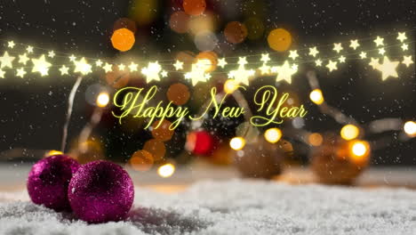 animation of season's greetings text over christmas fairy lights and decorations