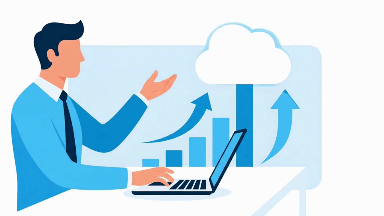 Businessman presenting a business growth chart with cloud technology
