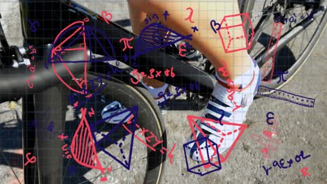 Ecuaciones-Matemáticas-Y-Diagramas-Contra-Una-Mujer-En-Bicicleta-En-La-Carretera