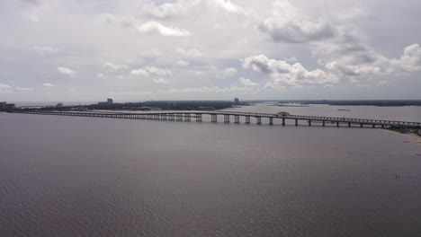 Aerial-View-of-the-Biloxi-Bay-Bridge-in-Ocean-Springs,-Mississippi