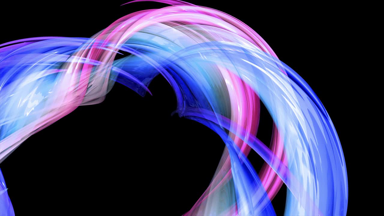 abstract multicolored transparent ribbons move around on a black background. Motion graphics 3d looped background with red blue ribbons. Luma matte as alpha channel. 13