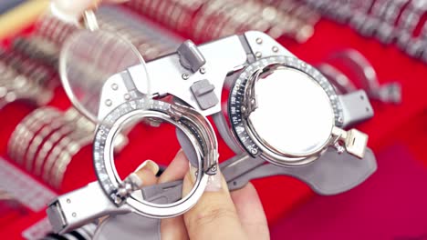 ophthalmic testing device machine. close up view of tool for ophthalmologists