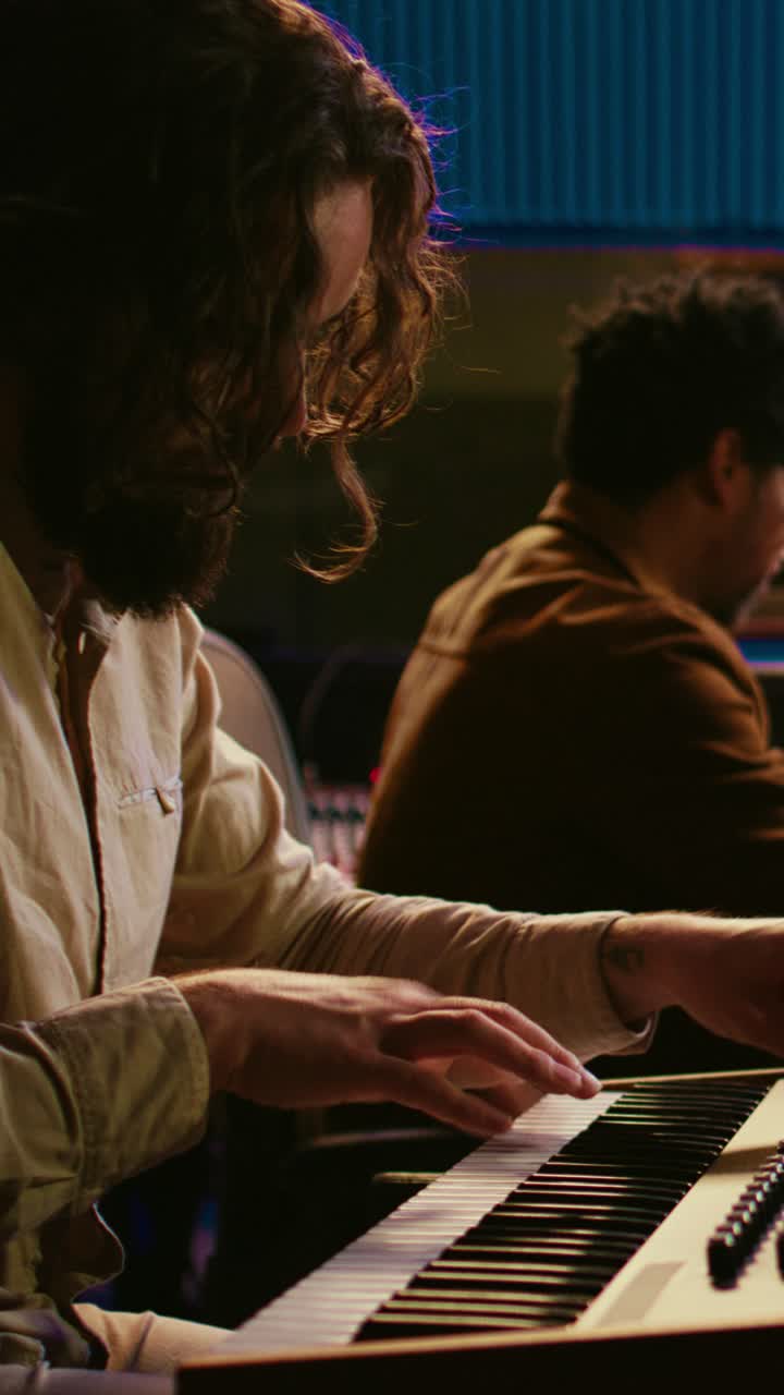 Man Playing Keyboard in a Professional Music Studio