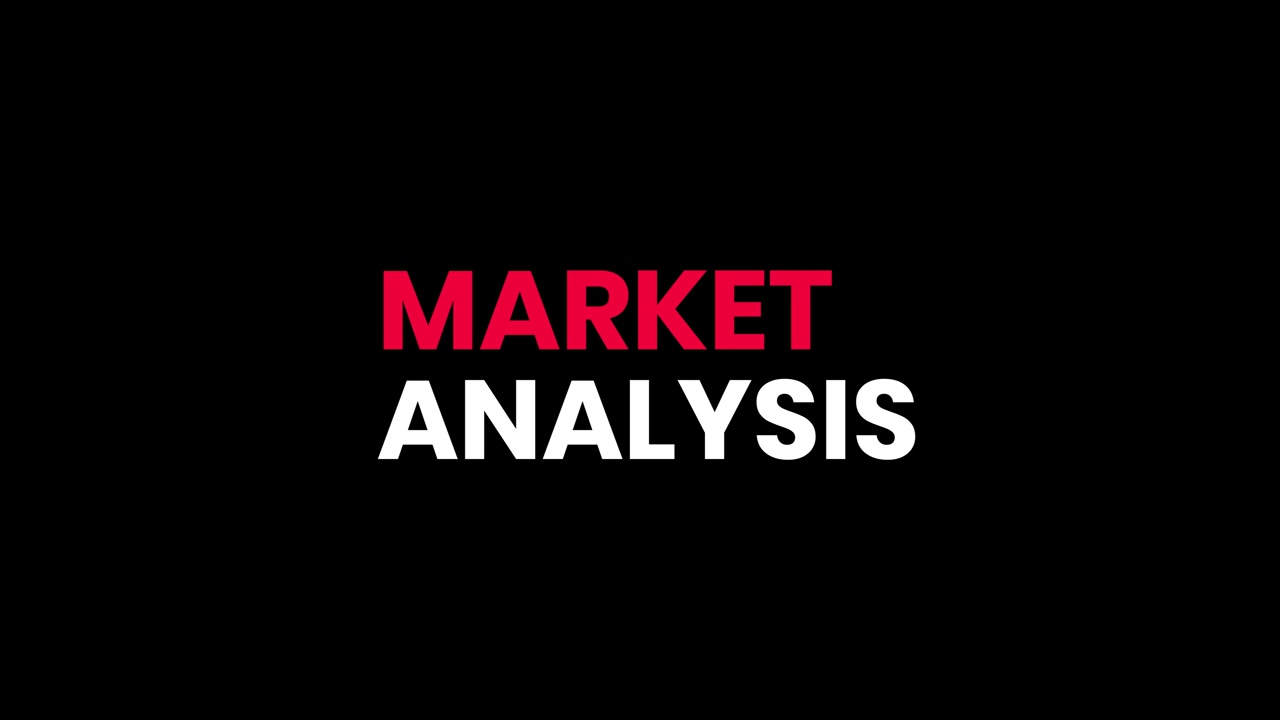 Animasjon med typografisk bevegelsesgrafikk for markedsanalyse, isolert på svart bakgrunn