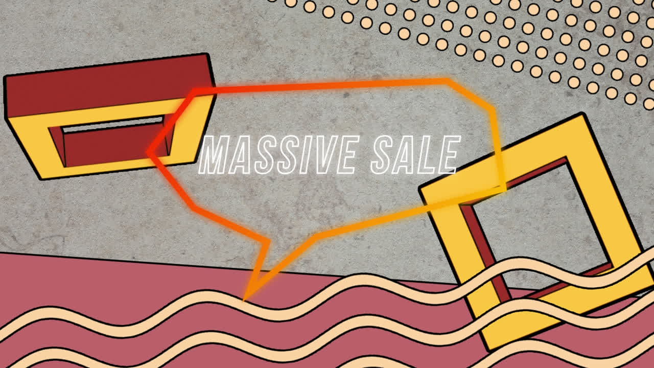 추상적인 배경 위에 레트로 스피치 버블에서 대규모 판매 텍스트의 애니메이션