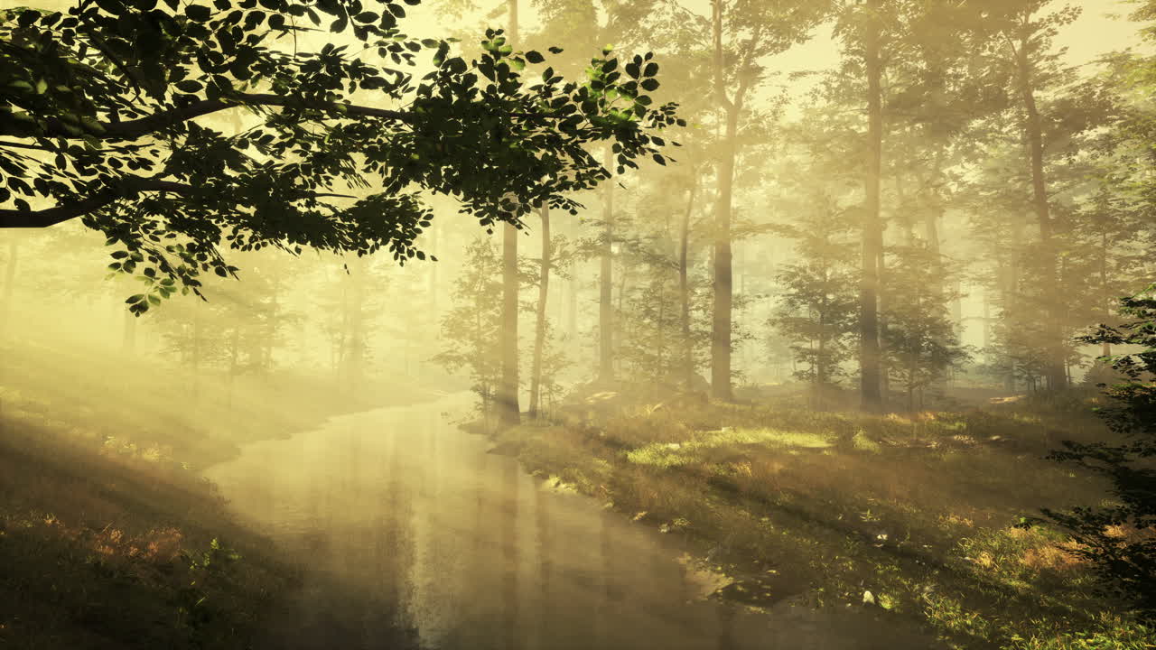 해가 지는 가을의 숲을 통해 fpv 드론 비행이 빠르고 기동적입니다.