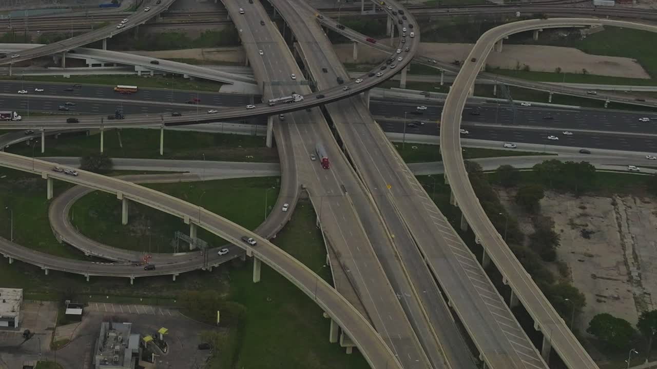 View of Dallas downtown with highways intersecting in Texas