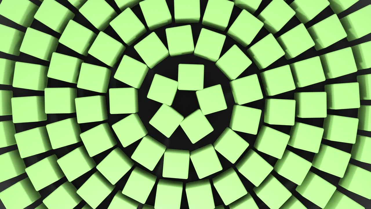 Animação de cubos 3D de cores diferentes girando. Filmagens de fundo com formas em loop contínuo 4K, vista superior.