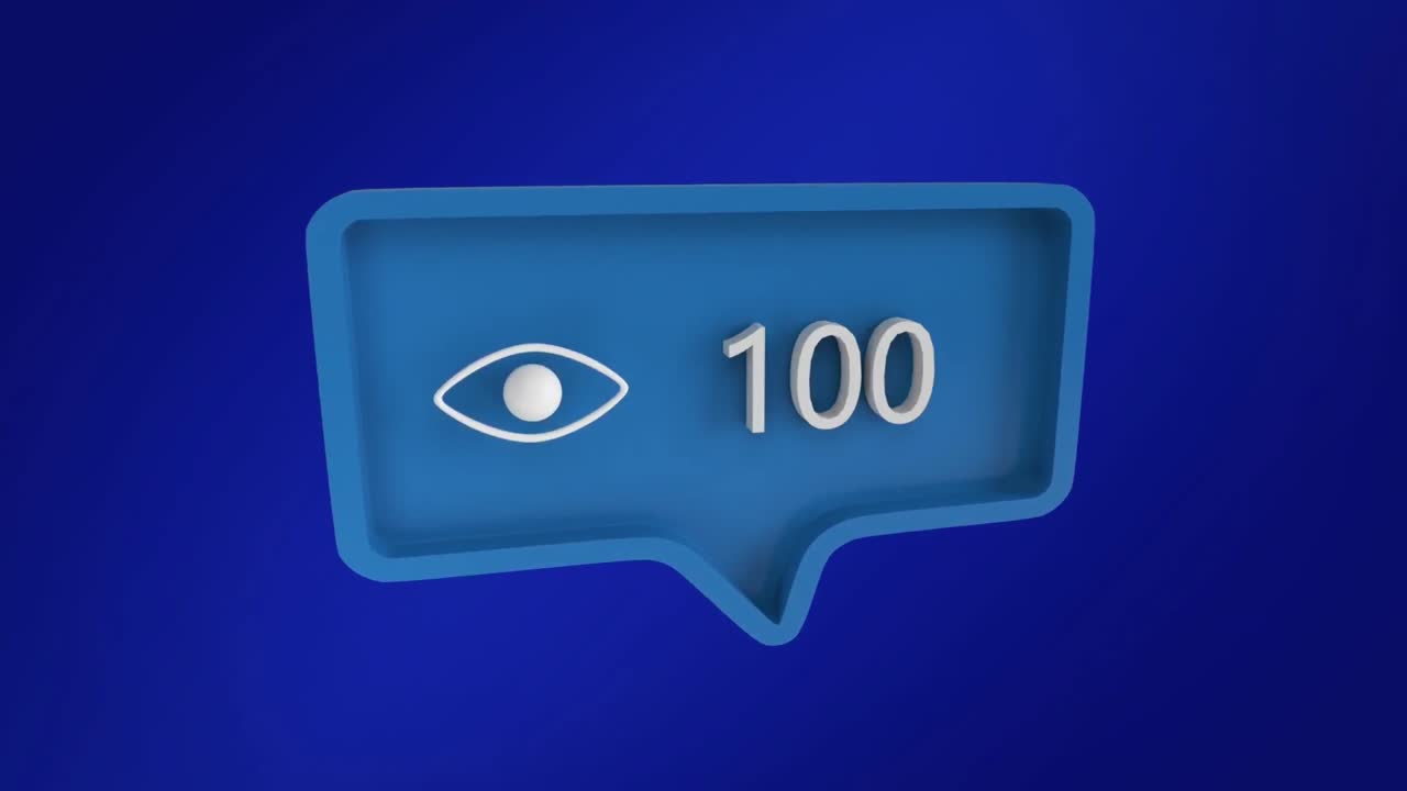 animación del icono del ojo de las redes sociales con un número creciente en fondo azul.