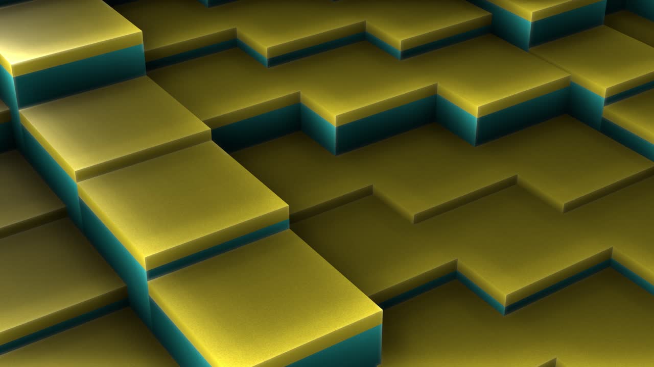 Animation of the yellow and teal color glowing cube planes moving up and down against each other in a continuous loop
