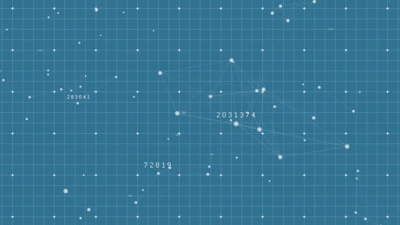 파란색 배경에 그리드를 가진 숫자에 대한 데이터 처리의 애니메이션