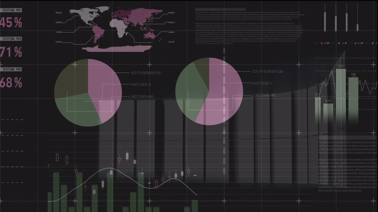 animación del procesamiento de datos estadísticos a través de la red de red contra un fondo gris