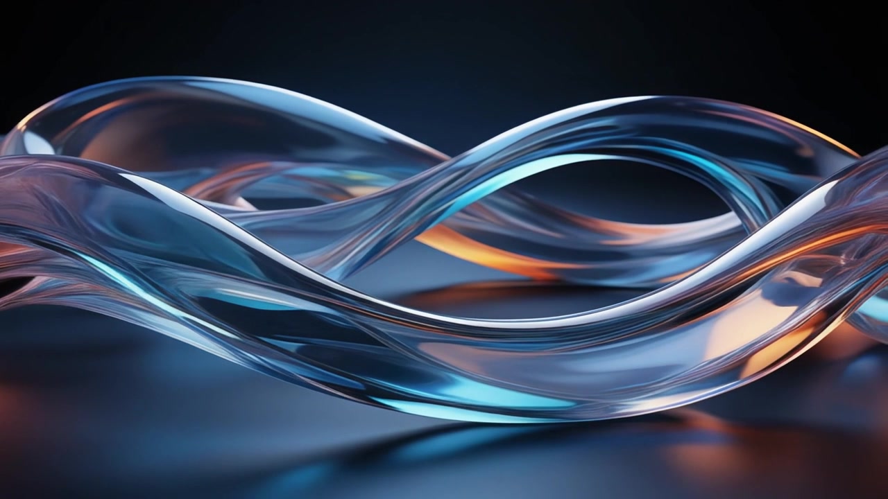 Abstract Flowing Glass Waves with Blue and Orange Lighting