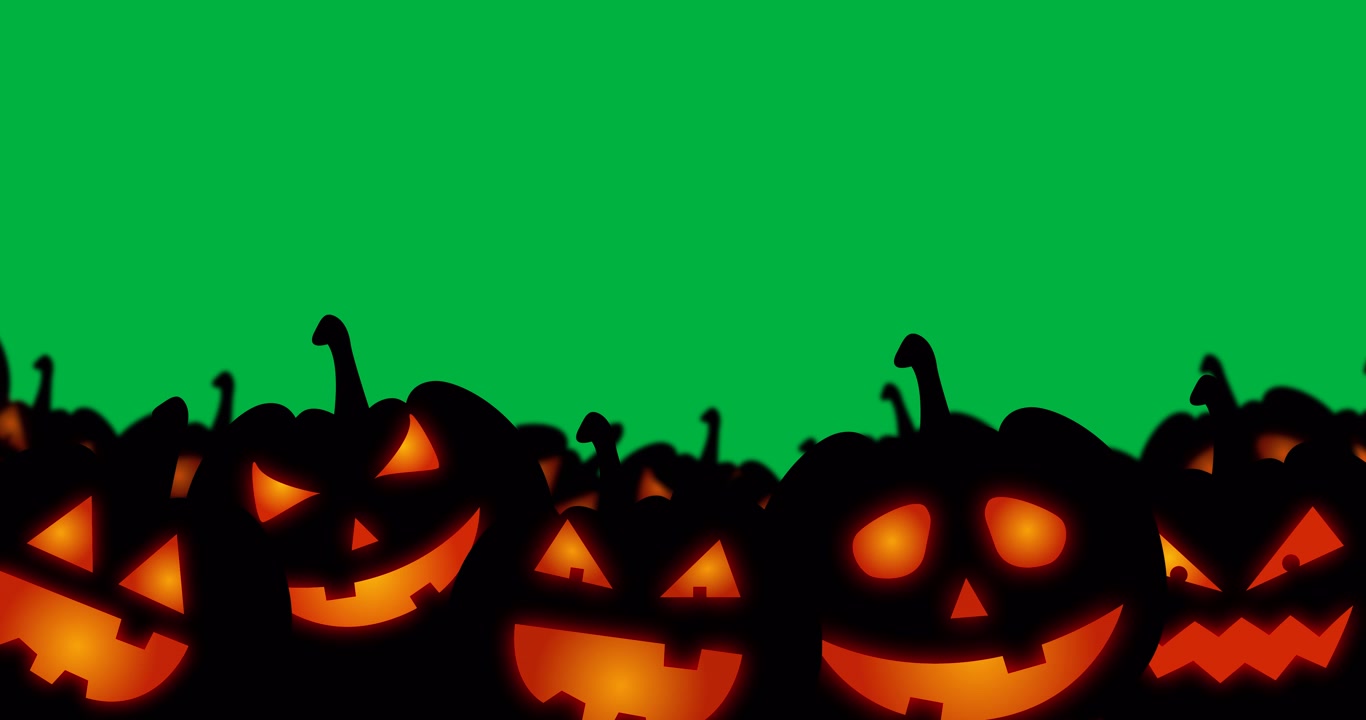 Gruppo di Jack-o'-lantern luminose su sfondo schermo verde