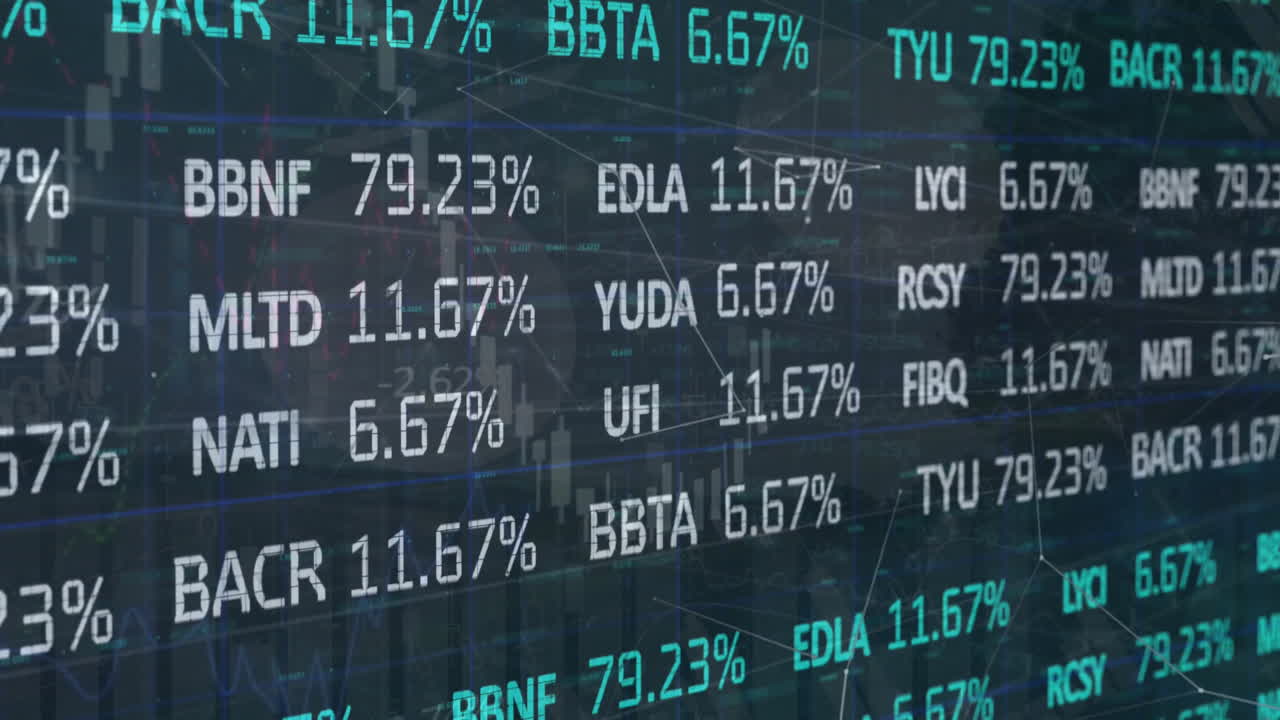 Animation of data processing and diagrams over stock market