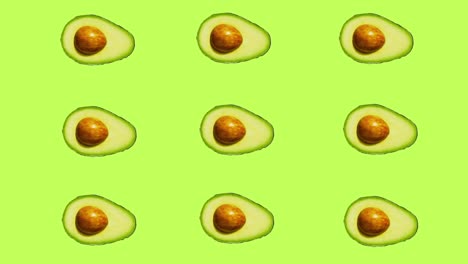animación interesante con la mitad de un aguacate en un fondo claro.