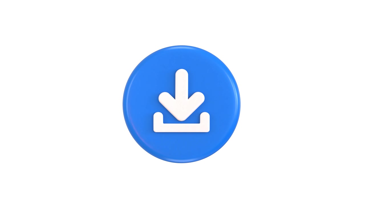 Ícone de Download Animado em 3D Girando em Fundo Branco