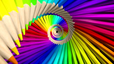 colorful pencils forming a spiral, looping 3d animation