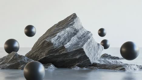abstract minimalist rock and sphere display