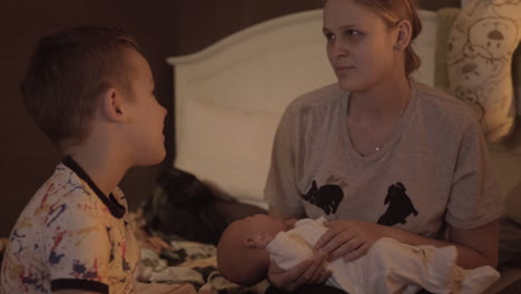 mother with children before bedtime