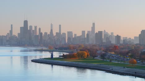 chicago lakefront and lake shore drive aerial view