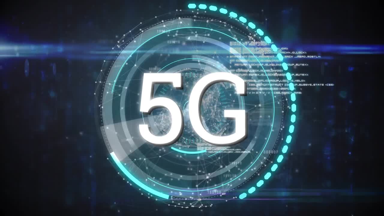 animazione digitale del testo 5g sul globo della rete di connessioni su sfondo blu