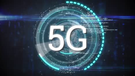 Digital-animation-of-5g-text-over-globe-of-network-of-connections-against-blue-background