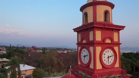rounf shot of the top of bell tower of the parish of tlaltenango, mexico