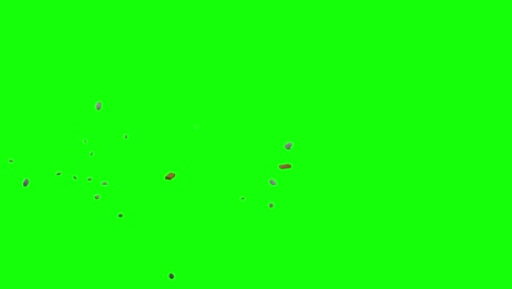 falling pieces of bricks and rocks, appearing from left top side of the screen and scattering on imaginary flat surface, green screen background, animation overlay for chroma key blending option