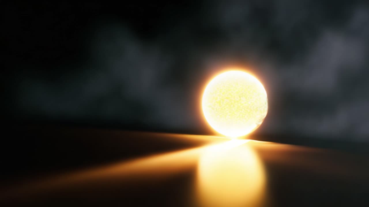 Eine strahlende Kugel erhellt ihre Umgebung mit einer leuchtenden Aura und erzeugt ein rätselhaftes Spiel von Licht und Schatten in einer mystischen Umgebung