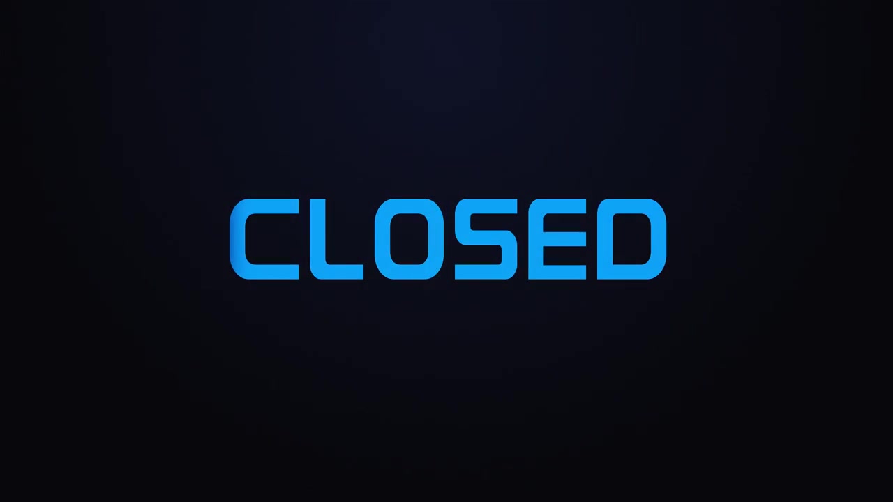Glowing explosion CLOSED text reveal blue and pink