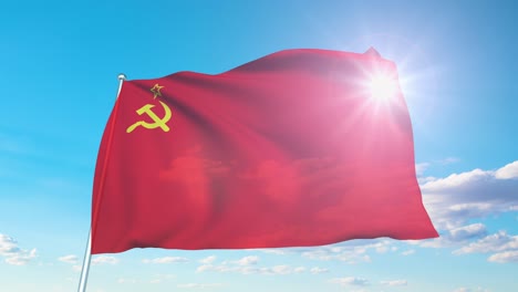 flag of the soviet union with fabric structure against a cloudy sky (loopable)