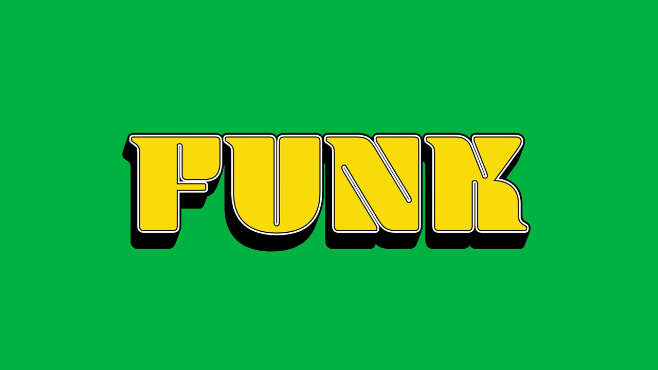 動畫：黃色字母的「funk」文字在白色背景上。