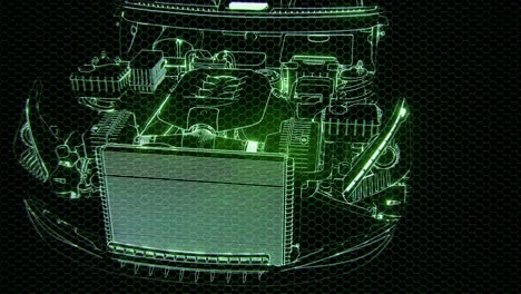 animación holográfica de un modelo de coche 3d con motor