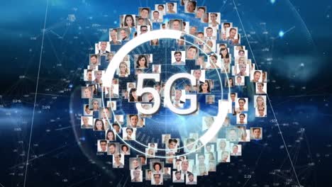 Animation-Von-5g-Text-Mit-Globus-Und-Fotos,-Netzwerk-Von-Verbindungen