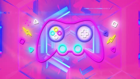 animación del panel de control de juego de neón parpadeando sobre un fondo de neón vibrante