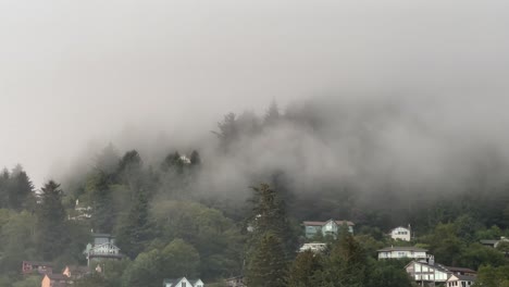 fog rolls over a town on the oregon coast