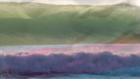 animation of flag of columbia blowing over beach seascape