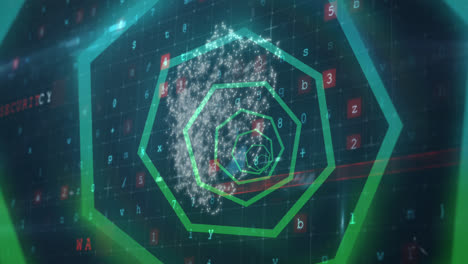 animación del túnel con formas de neón sobre el procesamiento de datos sobre fondo negro