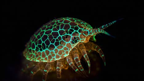 a stunning close-up of a bioluminescent sea creature displaying intricate patterns and striking colors, revealing nature's fascinating underwater wonders