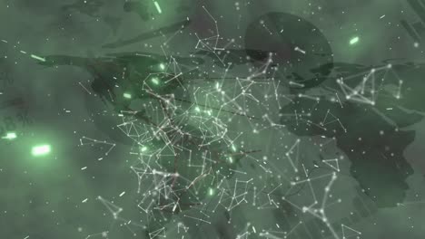 Digitale-Animation-Des-Verbindungsnetzwerks-über-Die-Statistische-Datenverarbeitung-Auf-Grünem-Hintergrund