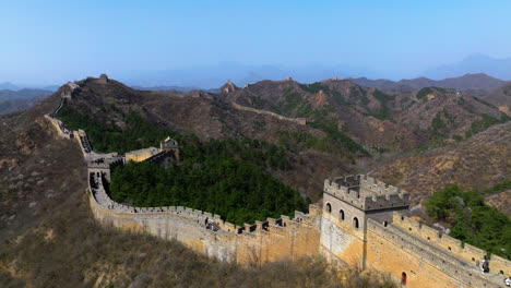 jinshanling great wall popular tourist destination in luanping county, hebei province, china. aerial shot