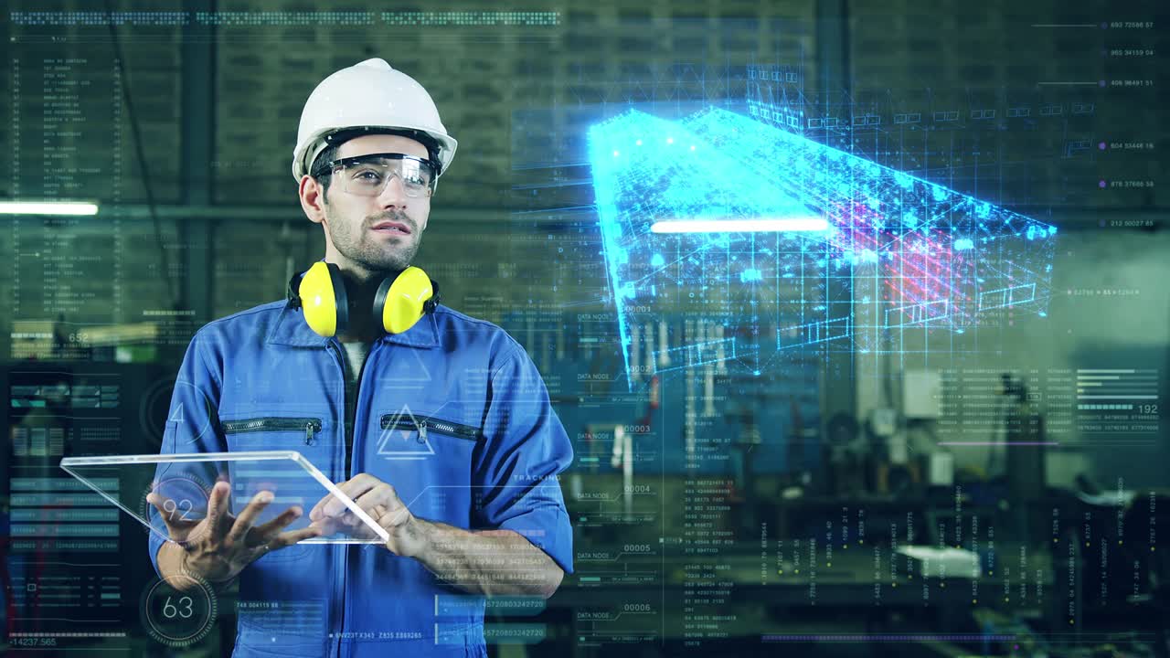 Engineer smart factory machine AR augmented reality technology futuristic industry VR technology control future industrial